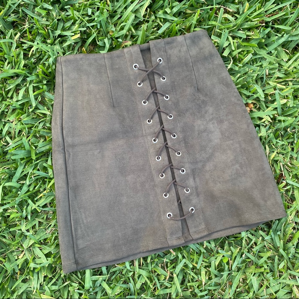 Suede Lace-up Skirt